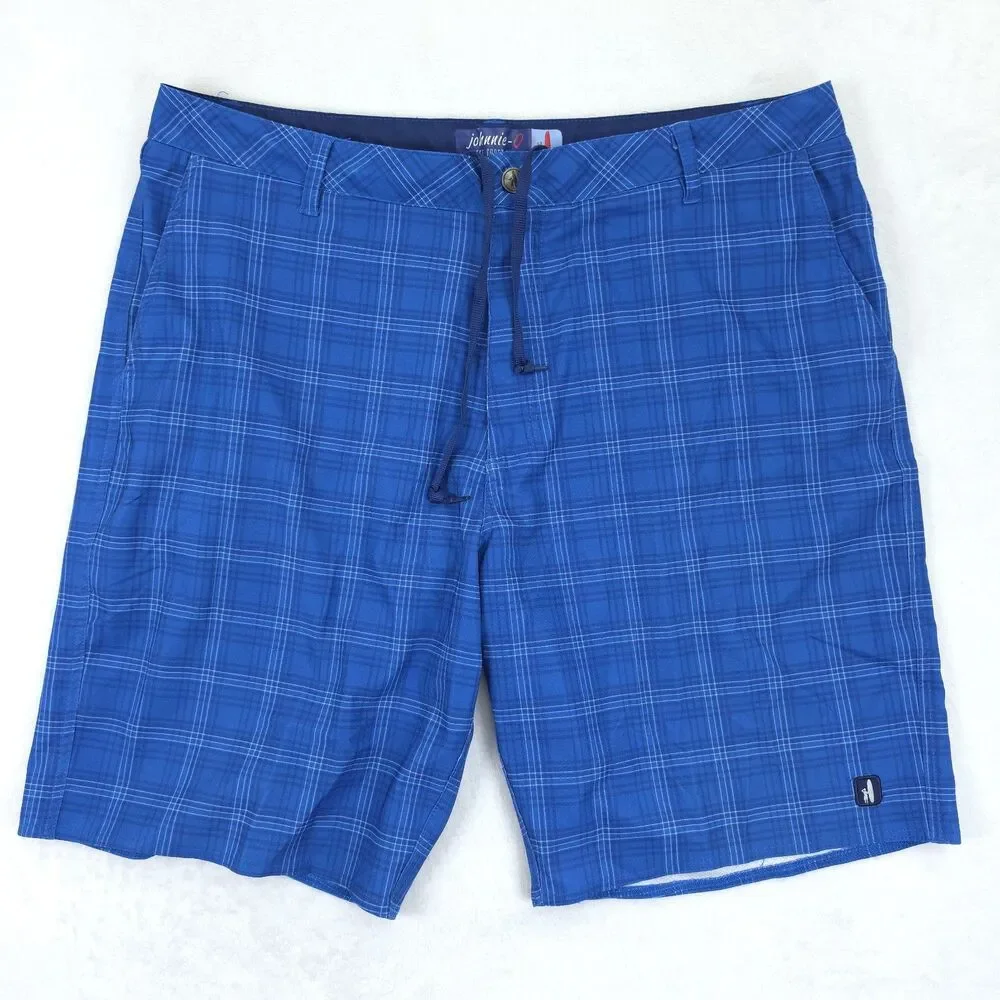 Johnnie O Swim Shorts Mens 35 (36x9) Plaid Board Shorts Blue Beach Surf